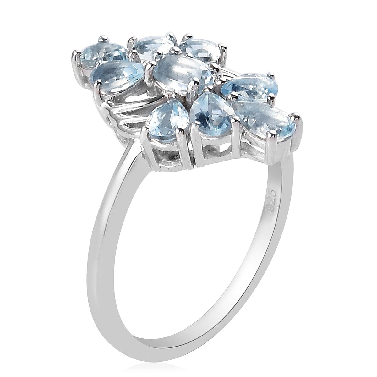 Santa Teresa Aquamarine Cluster Ring in Platinum Overlay Sterling Silver 1.23 Ct.