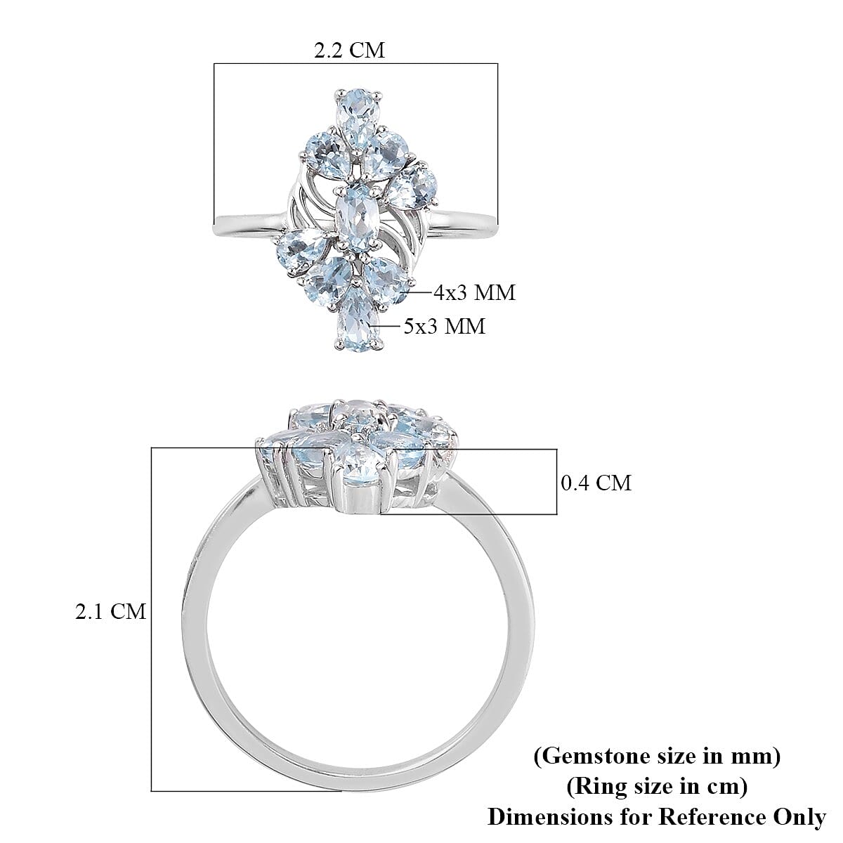 Santa Teresa Aquamarine Cluster Ring in Platinum Overlay Sterling Silver 1.23 Ct.