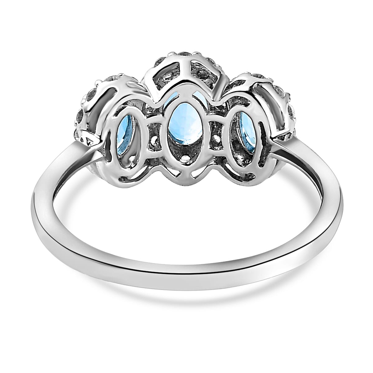 9K White Gold Santamaria Aquamarine and Natural Zircon Ring 1.19 Ct