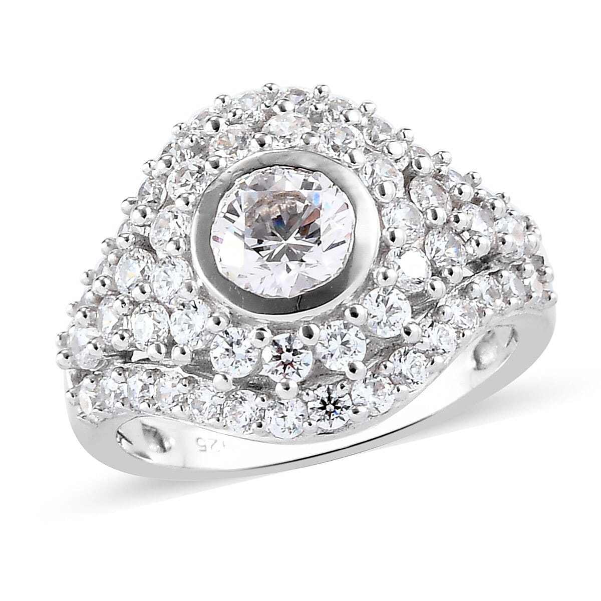 Lustro Stella Platinum Overlay Sterling Silver Ring Made with Finest CZ 4.16 Ct.