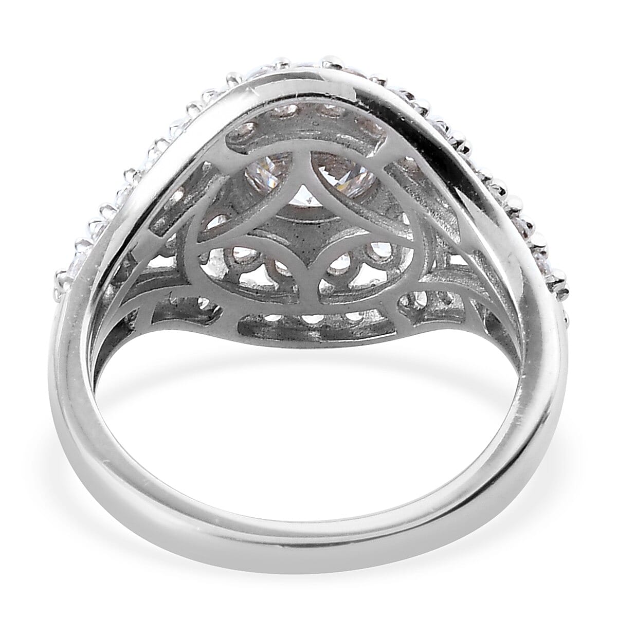 Lustro Stella Platinum Overlay Sterling Silver Ring Made with Finest CZ 4.16 Ct.