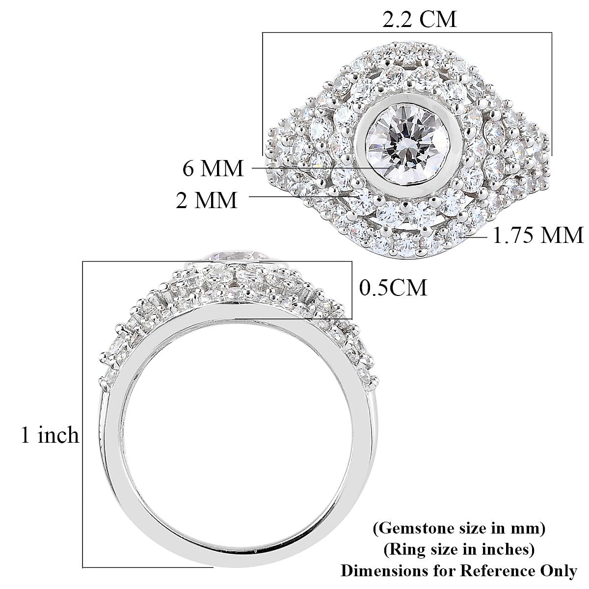 Lustro Stella Platinum Overlay Sterling Silver Ring Made with Finest CZ 4.16 Ct.
