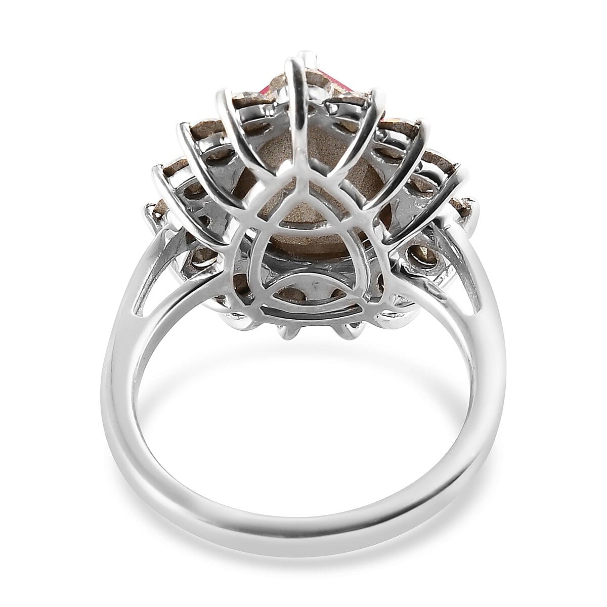 Lustro Stella  Rose and White Crystal Halo Ring in Platinum Overlay Sterling Silver