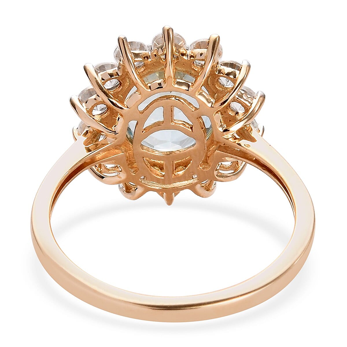 9K Yellow Gold  Aquamarine and Natural Cambodian Zircon Halo Ring 3.50 Ct.