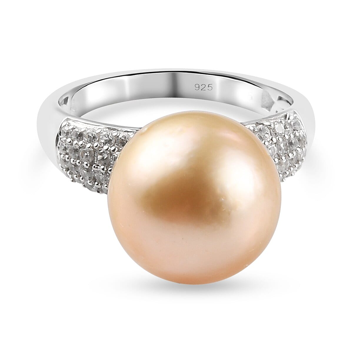 Royal Bali Collection - South Sea Pearl and Natural Cambodian Zircon Ring in Platinum Overlay Sterling Silver