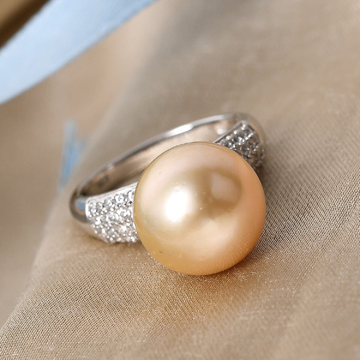 Royal Bali Collection - South Sea Pearl and Natural Cambodian Zircon Ring in Platinum Overlay Sterling Silver
