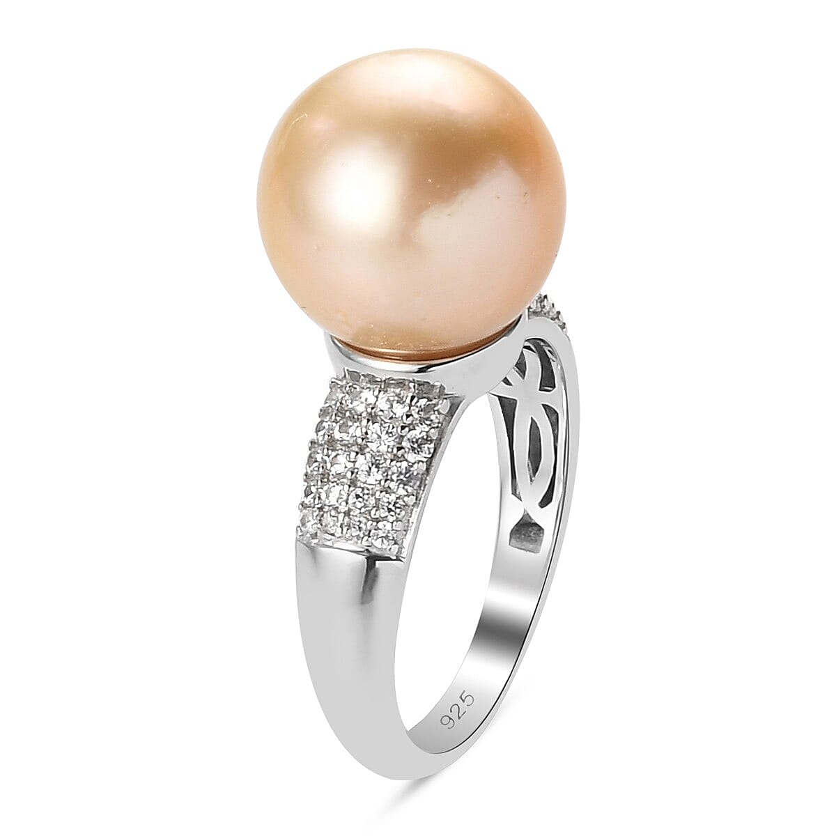 Royal Bali Collection - South Sea Pearl and Natural Cambodian Zircon Ring in Platinum Overlay Sterling Silver