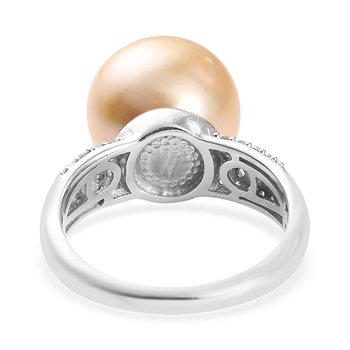 Royal Bali Collection - South Sea Pearl and Natural Cambodian Zircon Ring in Platinum Overlay Sterling Silver