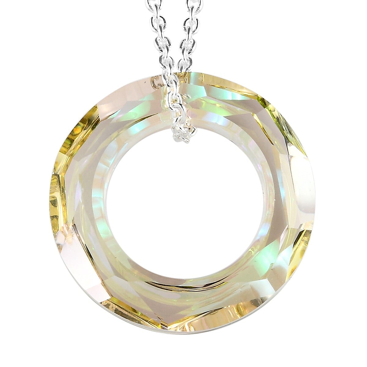 Lustro Stella  Lumingreen Crystal Pendant with Chain (Size 18) in Sterling Silver