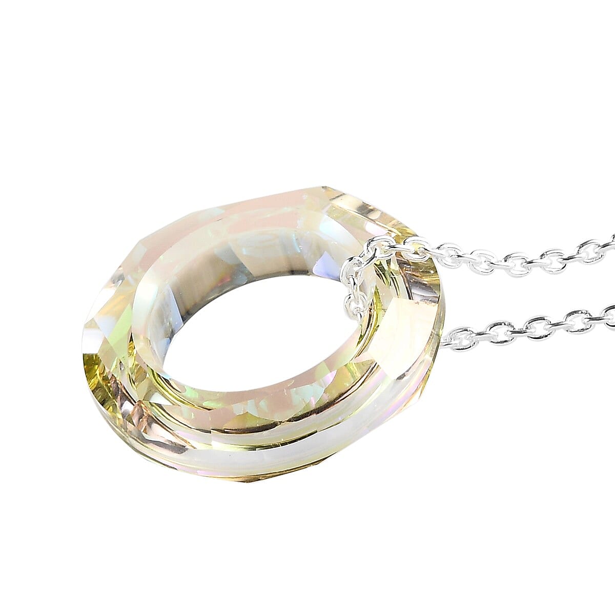 Lustro Stella  Lumingreen Crystal Pendant with Chain (Size 18) in Sterling Silver