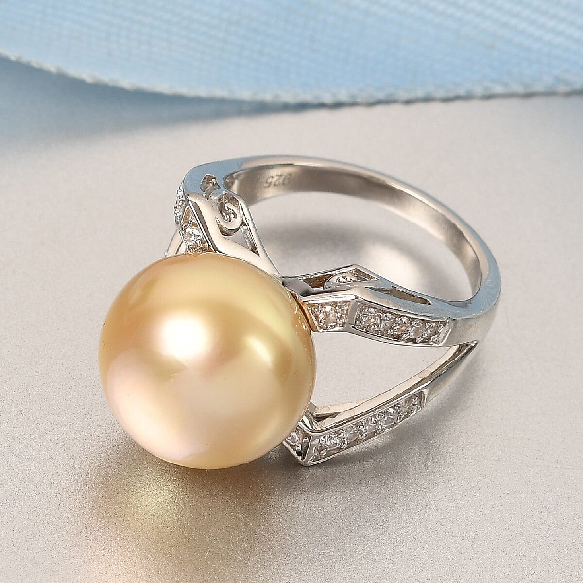 Royal Bali Collection - South Sea Pearl and Natural Zircon Ring in Platinum Overlay Sterling Silver