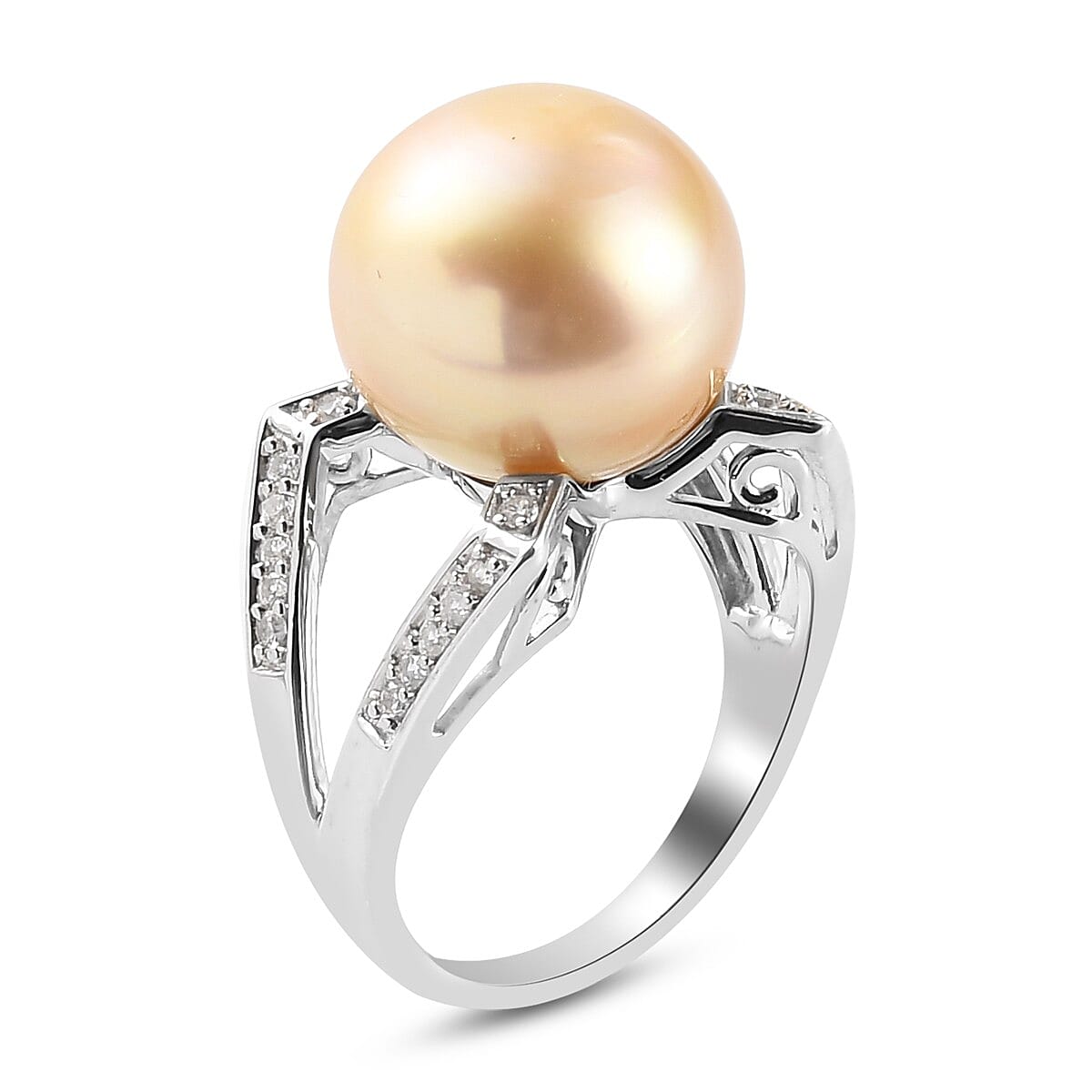 Royal Bali Collection - South Sea Pearl and Natural Zircon Ring in Platinum Overlay Sterling Silver