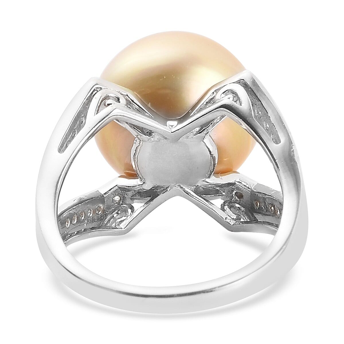 Royal Bali Collection - South Sea Pearl and Natural Zircon Ring in Platinum Overlay Sterling Silver