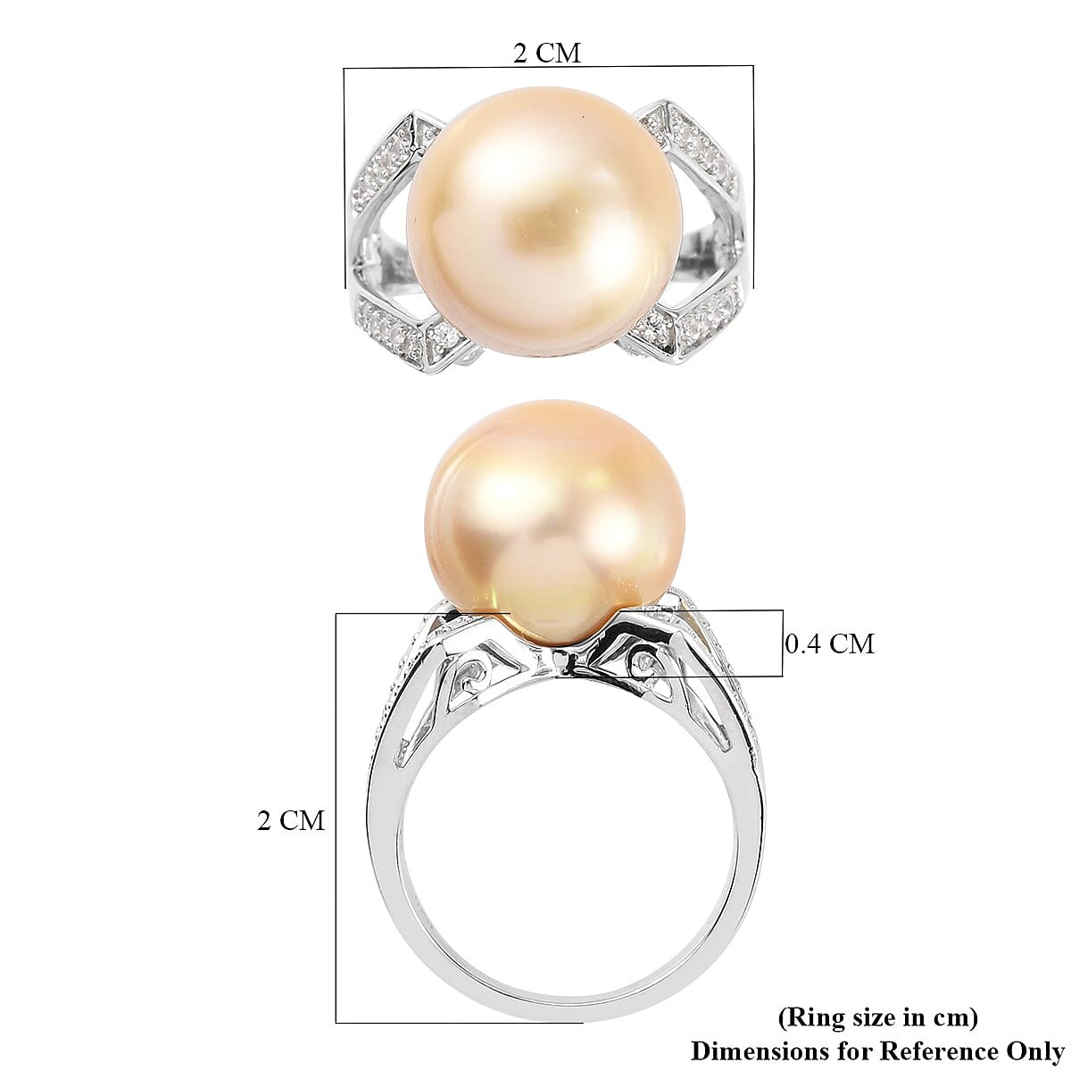 Royal Bali Collection - South Sea Pearl and Natural Zircon Ring in Platinum Overlay Sterling Silver