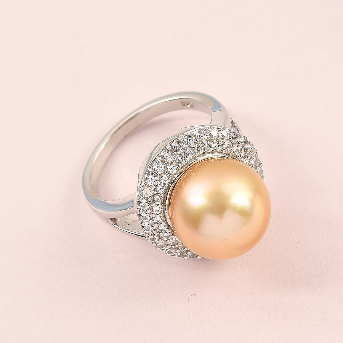 Royal Bali Collection - South Sea Pearl and Natural Cambodian Zircon Ring in Platinum Overlay Sterling Silver