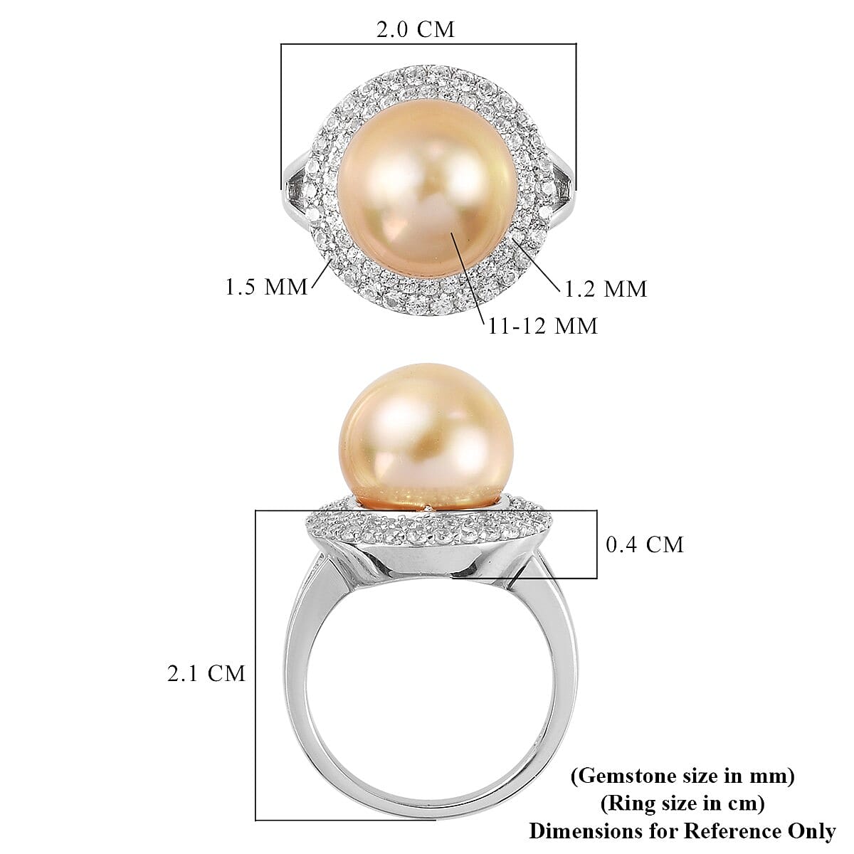 Royal Bali Collection - South Sea Pearl and Natural Cambodian Zircon Ring in Platinum Overlay Sterling Silver