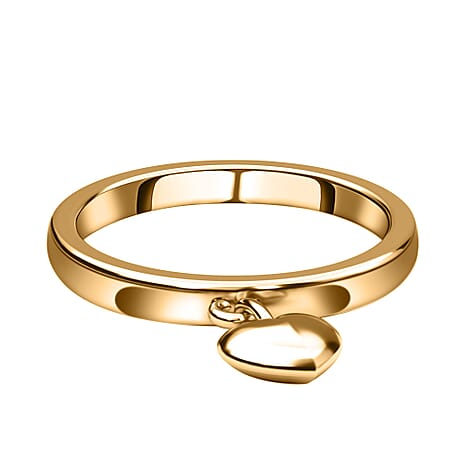 Platinum Overlay Sterling Silver Band Ring with Heart Charm