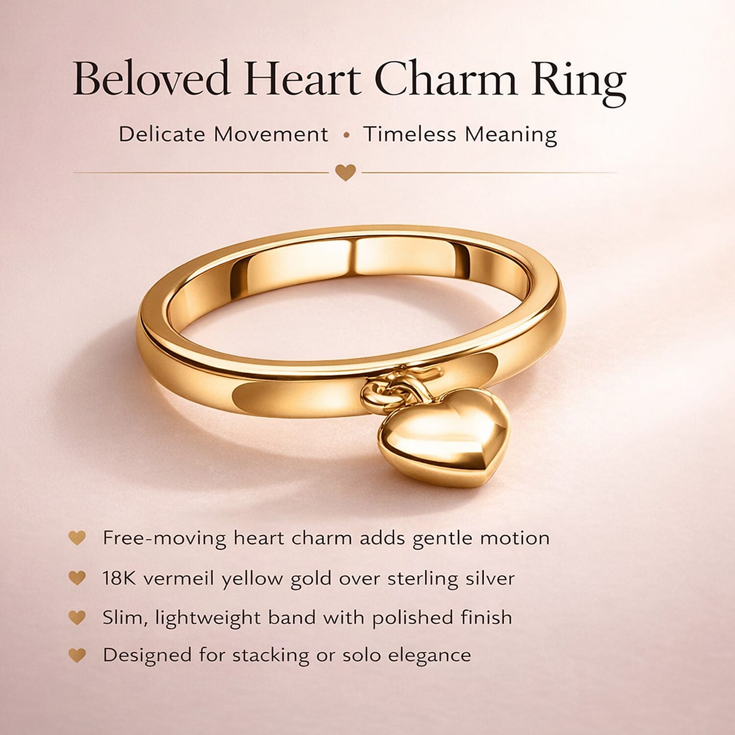 Sterling Silver Band Ring with Heart Charm