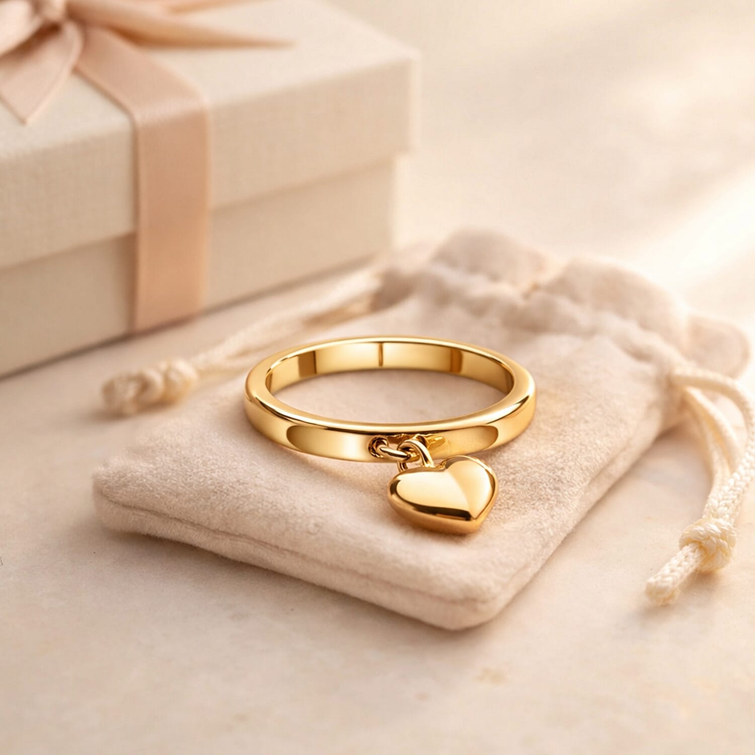 Sterling Silver Band Ring with Heart Charm