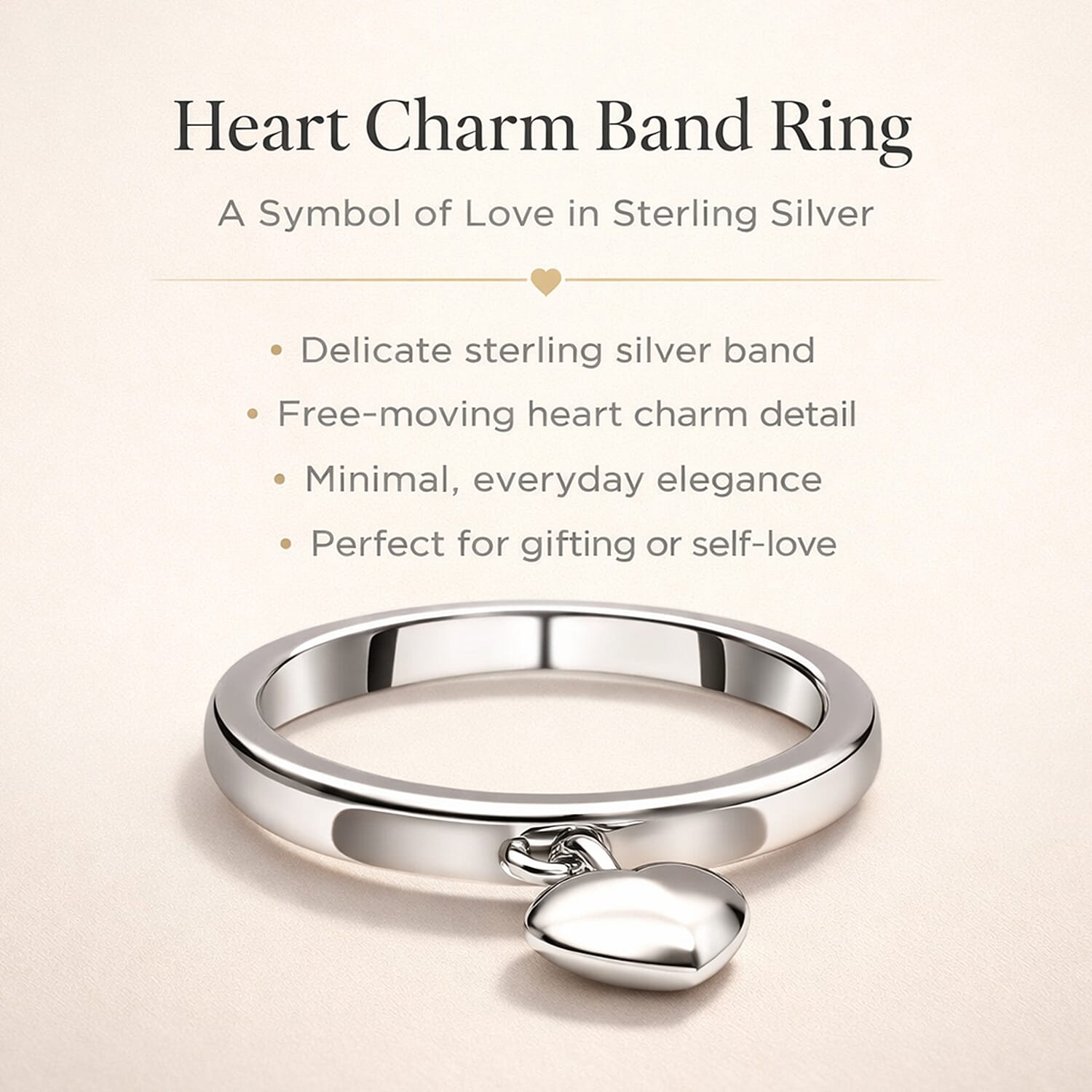 Sterling Silver Band Ring with Heart Charm