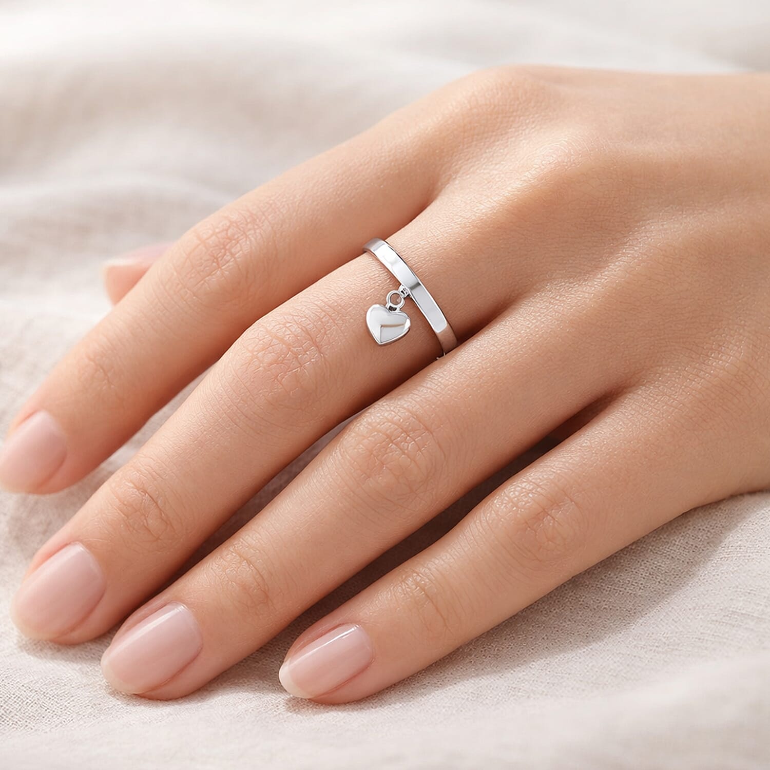 Sterling Silver Band Ring with Heart Charm