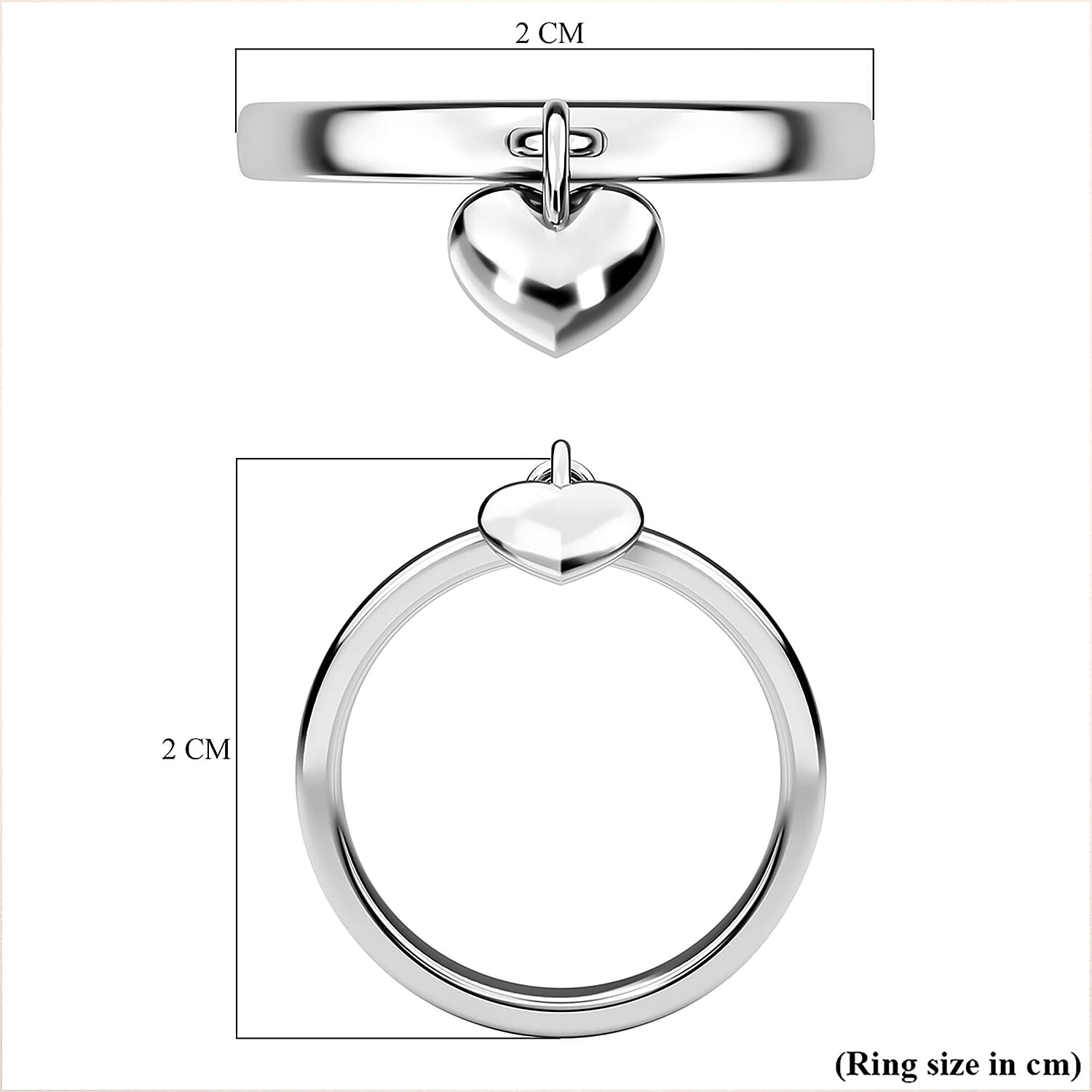 Sterling Silver Band Ring with Heart Charm