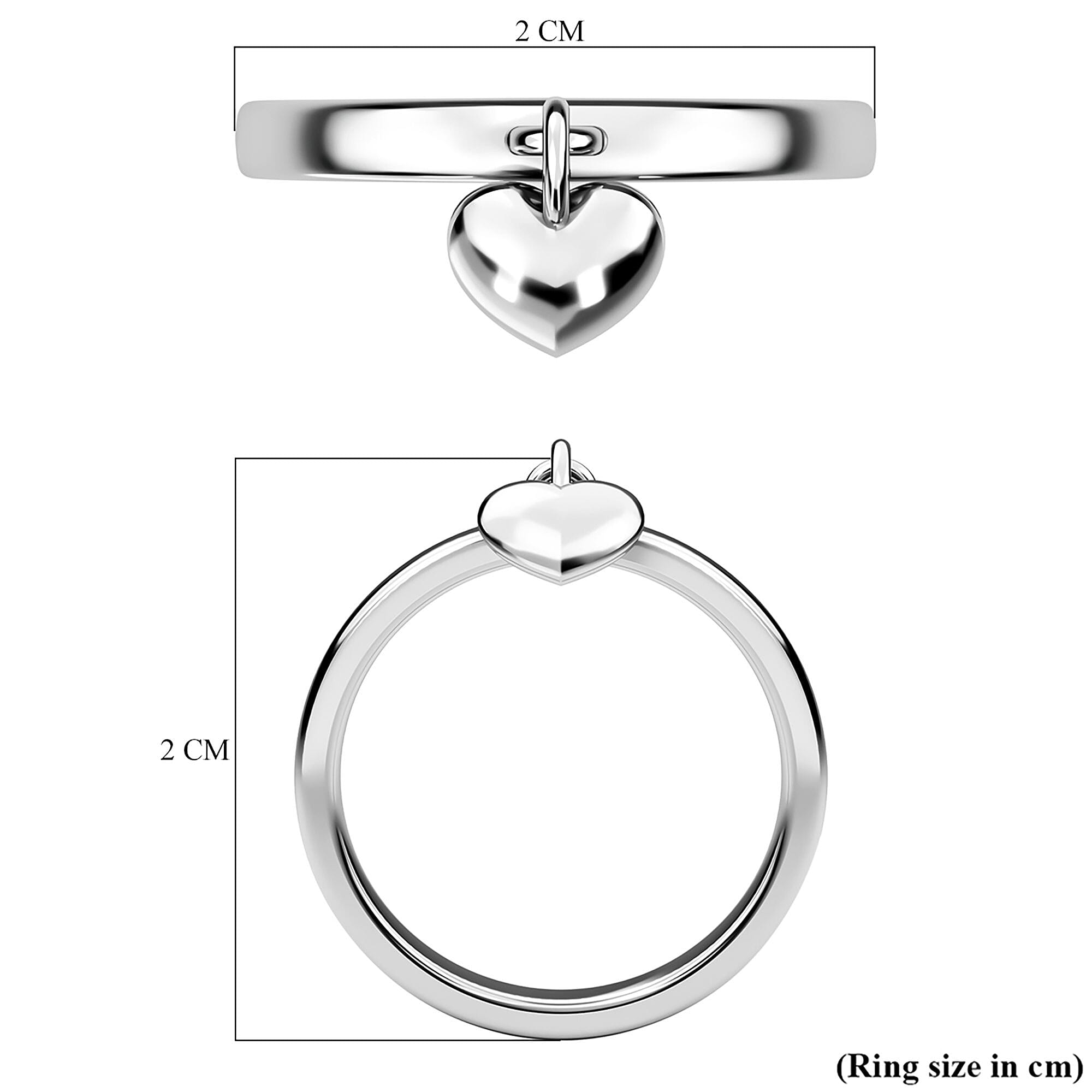 Sterling Silver Band Ring with Heart Charm