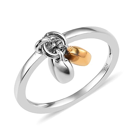 Platinum and Yellow Gold Overlay Sterling Silver Double Heart Ring