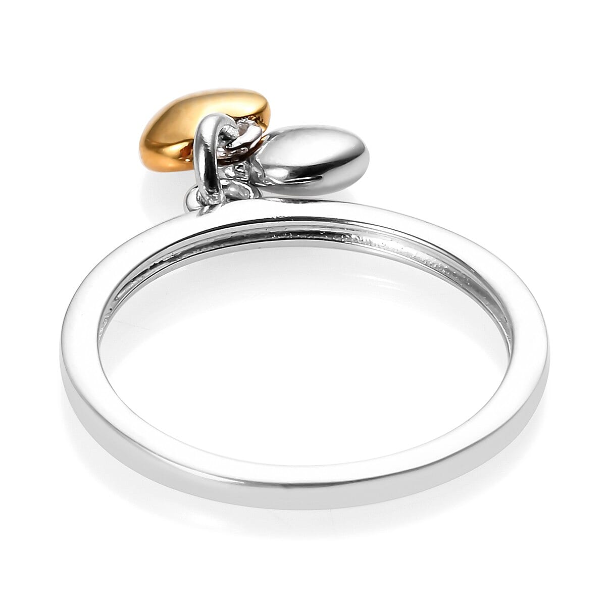 Platinum and Yellow Gold Overlay Sterling Silver Double Heart Ring Platinum and Yellow Gold Overlay Sterling Silver Double Heart Ring