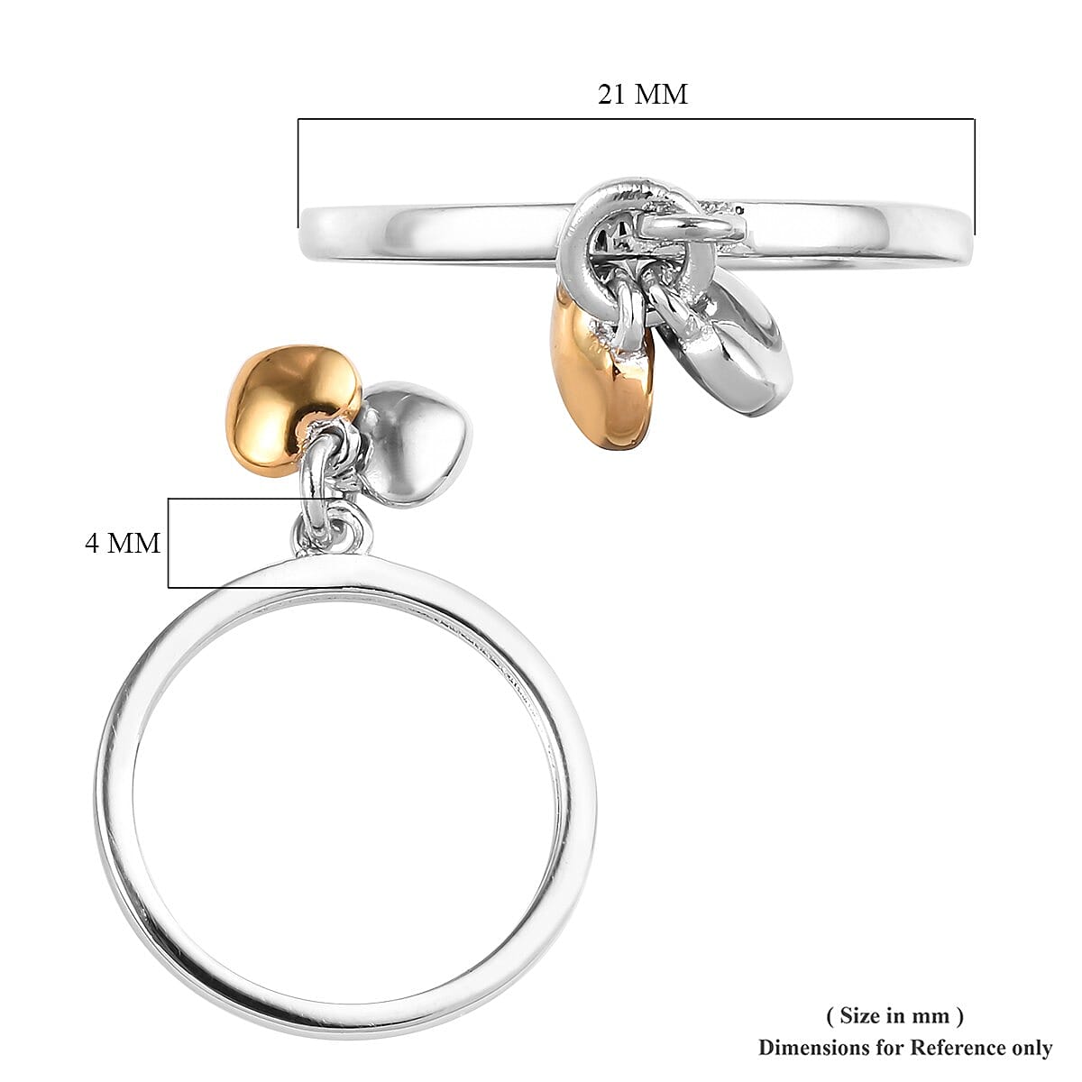 Platinum and Yellow Gold Overlay Sterling Silver Double Heart Ring Platinum and Yellow Gold Overlay Sterling Silver Double Heart Ring