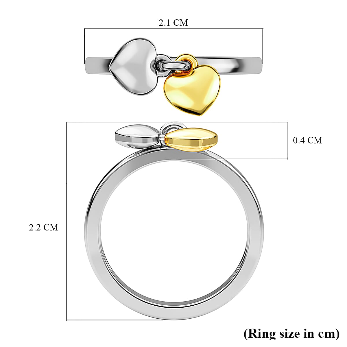 Platinum and Yellow Gold Overlay Sterling Silver Double Heart Ring Platinum and Yellow Gold Overlay Sterling Silver Double Heart Ring