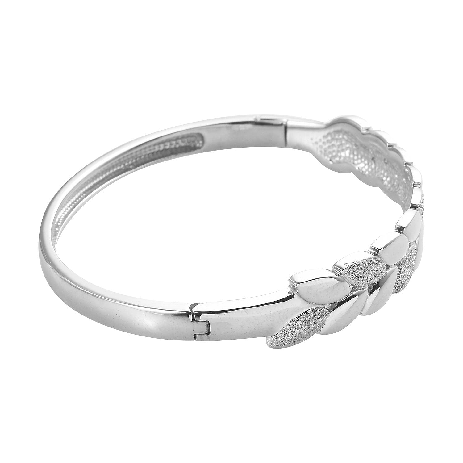 RACHEL GALLEY Sandblast Collection - Platinum Overlay Sterling Silver Leaf Design Bangle (Size 7)