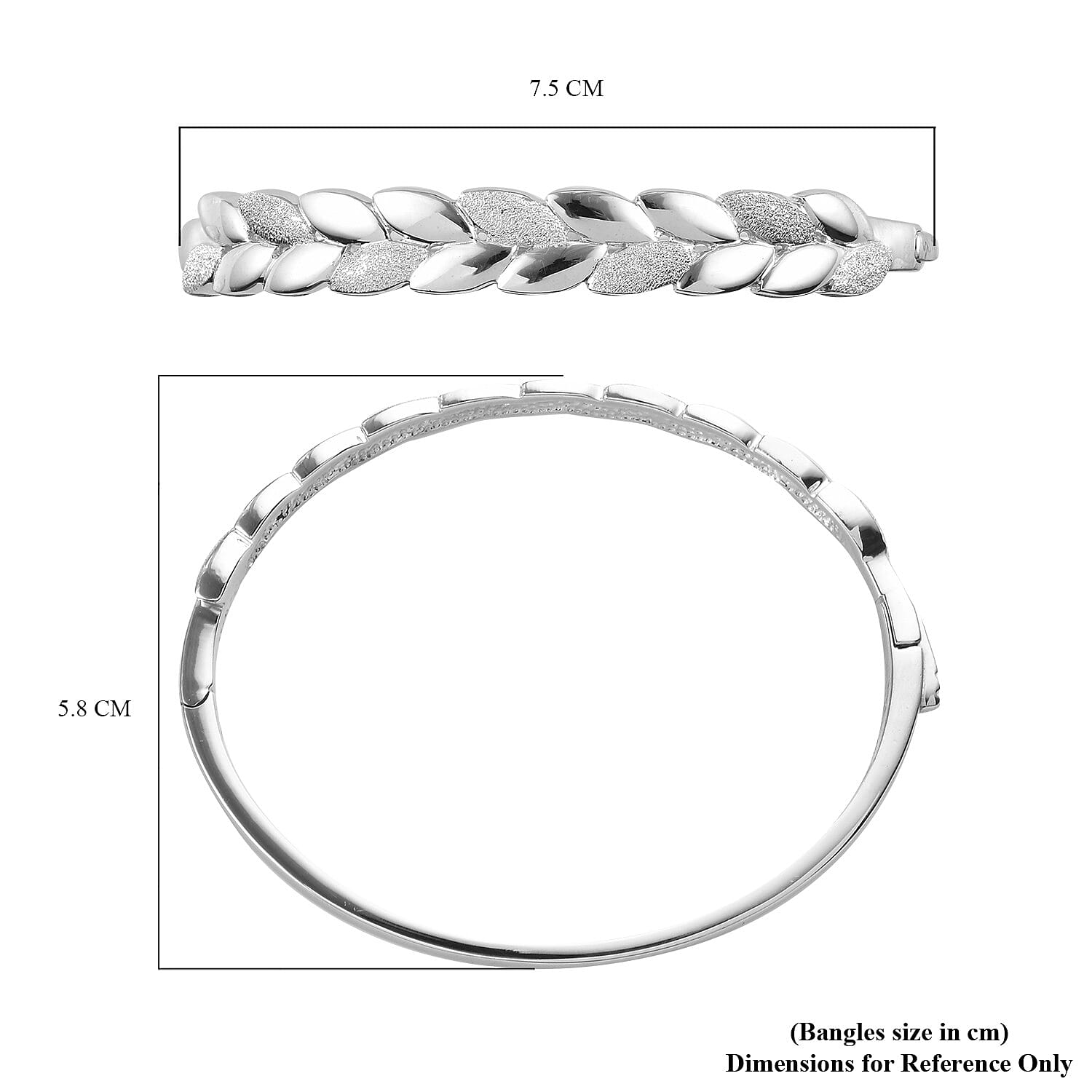RACHEL GALLEY Sandblast Collection - Platinum Overlay Sterling Silver Leaf Design Bangle (Size 7)