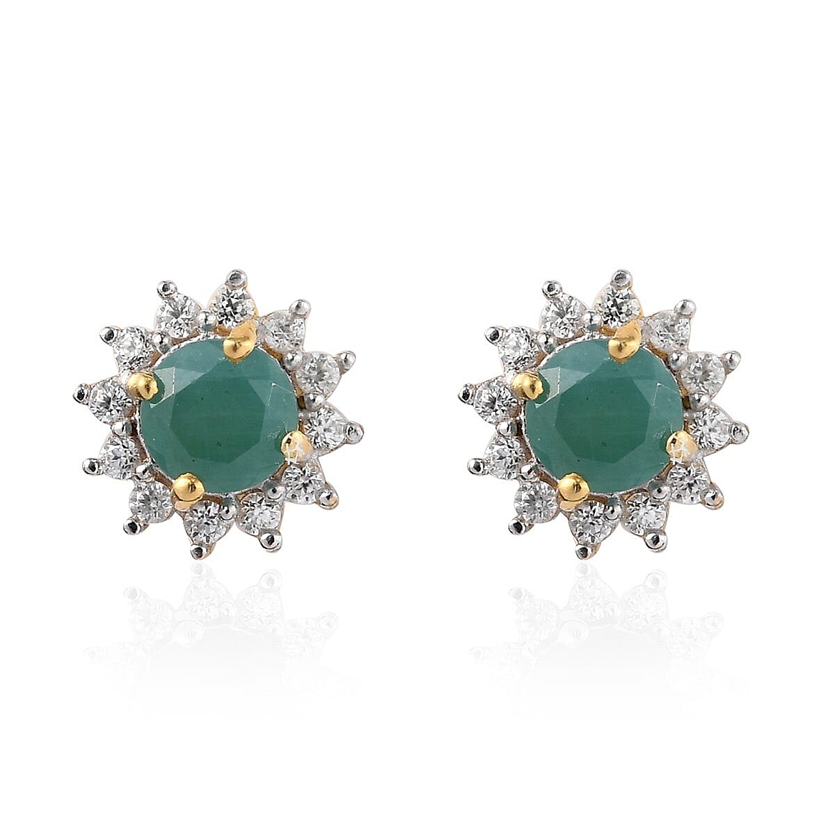 Grandidierite and Natural Cambodian Zircon Starburst Halo Stud Earrings (with Push Back) in 14K Gold Overlay Sterling Silver 1.24 Ct.