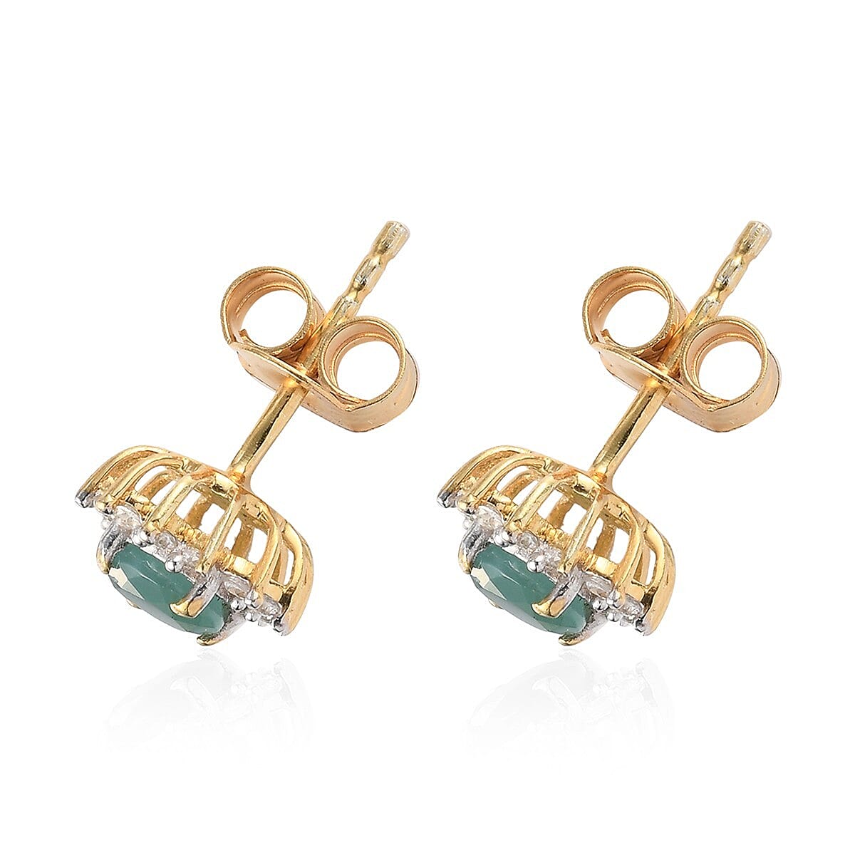 Grandidierite and Natural Cambodian Zircon Starburst Halo Stud Earrings (with Push Back) in 14K Gold Overlay Sterling Silver 1.24 Ct.