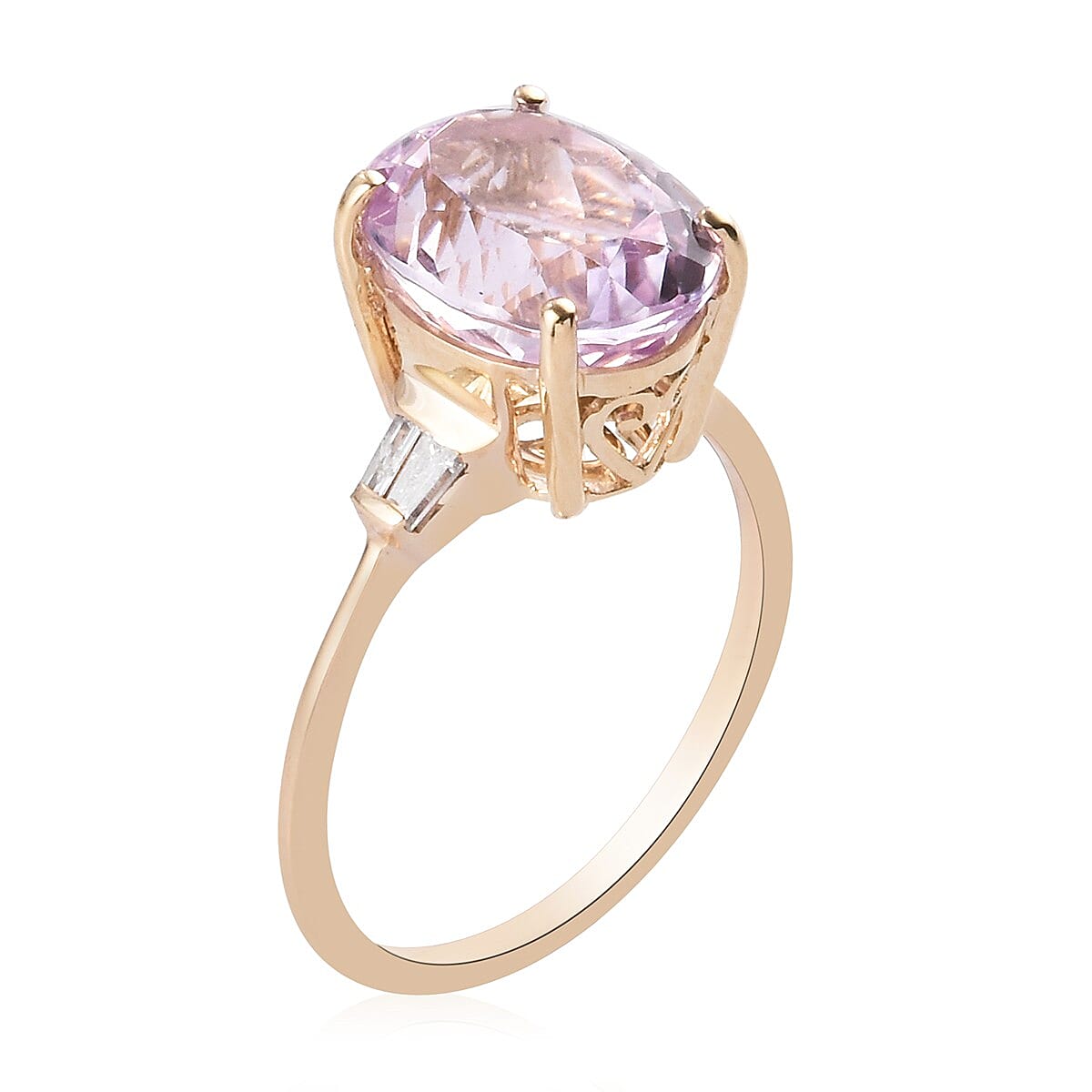 9K Yellow Gold  Martha Rocha Kunzite and White Diamond Ring 5.10 Ct.