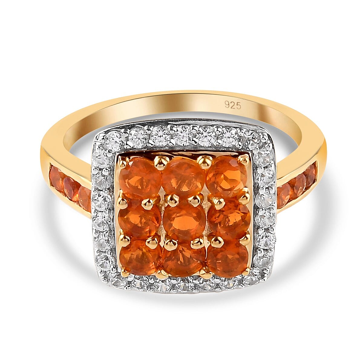 Jalisco Fire Opal and Natural Cambodian Zircon Ring in 14K Gold Overlay Sterling Silver 1.39 Ct.