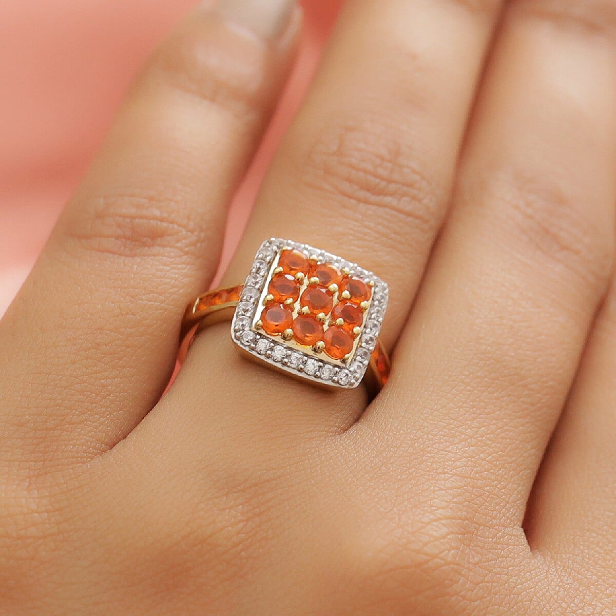 Jalisco Fire Opal and Natural Cambodian Zircon Ring in 14K Gold Overlay Sterling Silver 1.39 Ct.