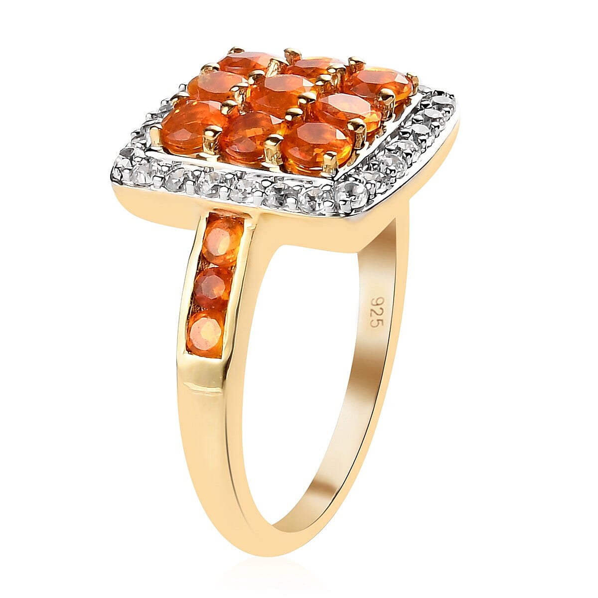 Jalisco Fire Opal and Natural Cambodian Zircon Ring in 14K Gold Overlay Sterling Silver 1.39 Ct.