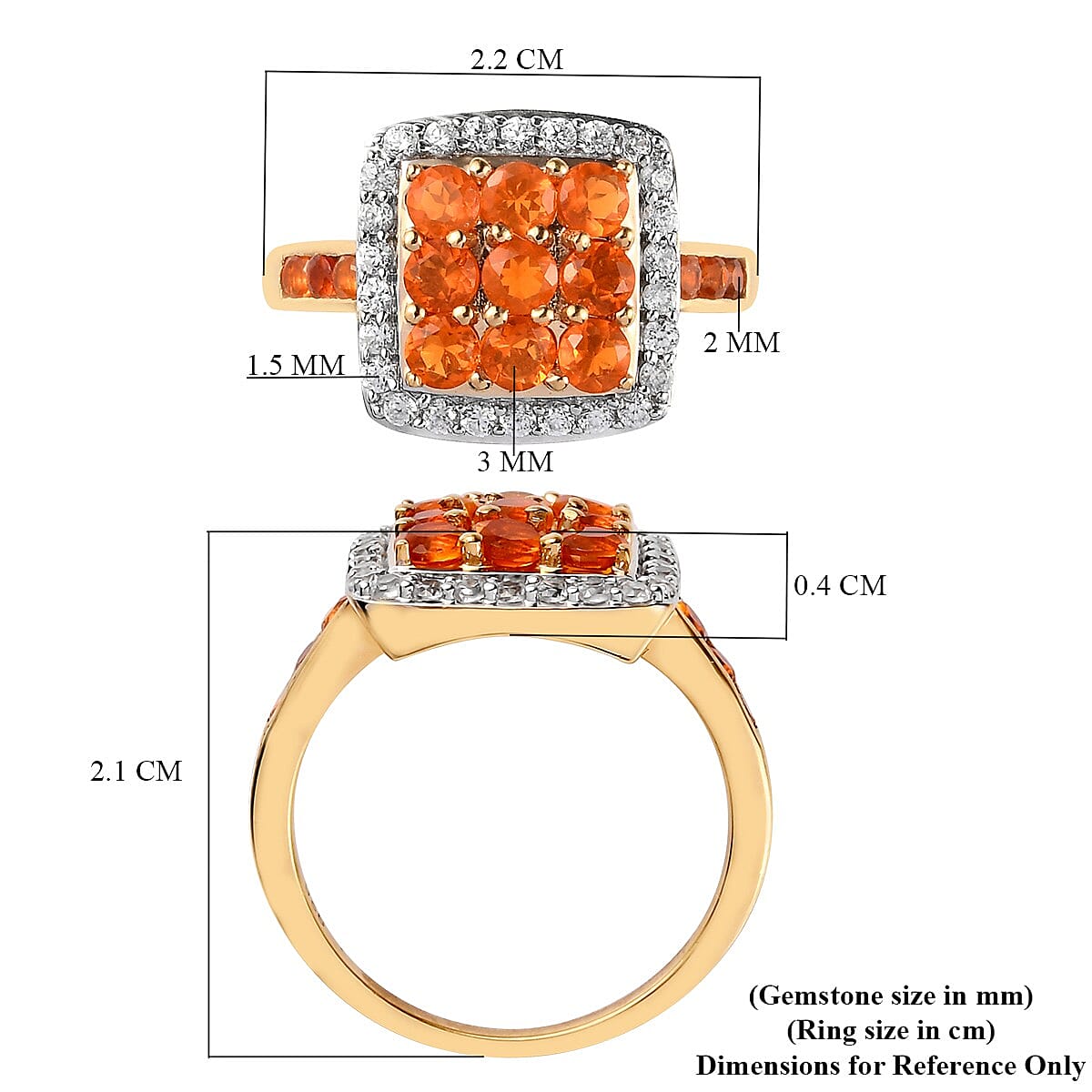 Jalisco Fire Opal and Natural Cambodian Zircon Ring in 14K Gold Overlay Sterling Silver 1.39 Ct.