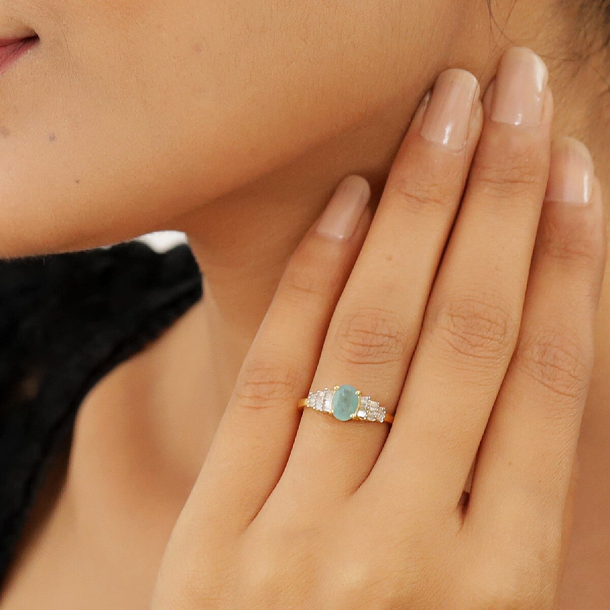 Grandidierite and Diamond Ring in 14K Gold Overlay Sterling Silver 1.00 Ct.