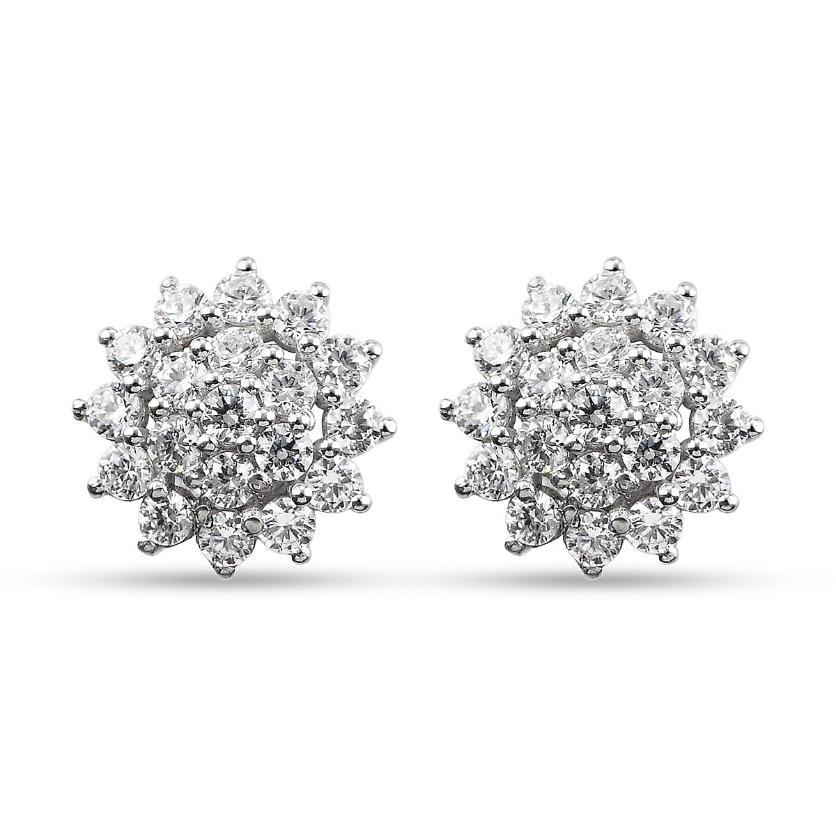 Lustro Stella Platinum Overlay Sterling Silver Cluster Floral Earrings (with Push Back) Made with Finest CZ 3.25 Ct.