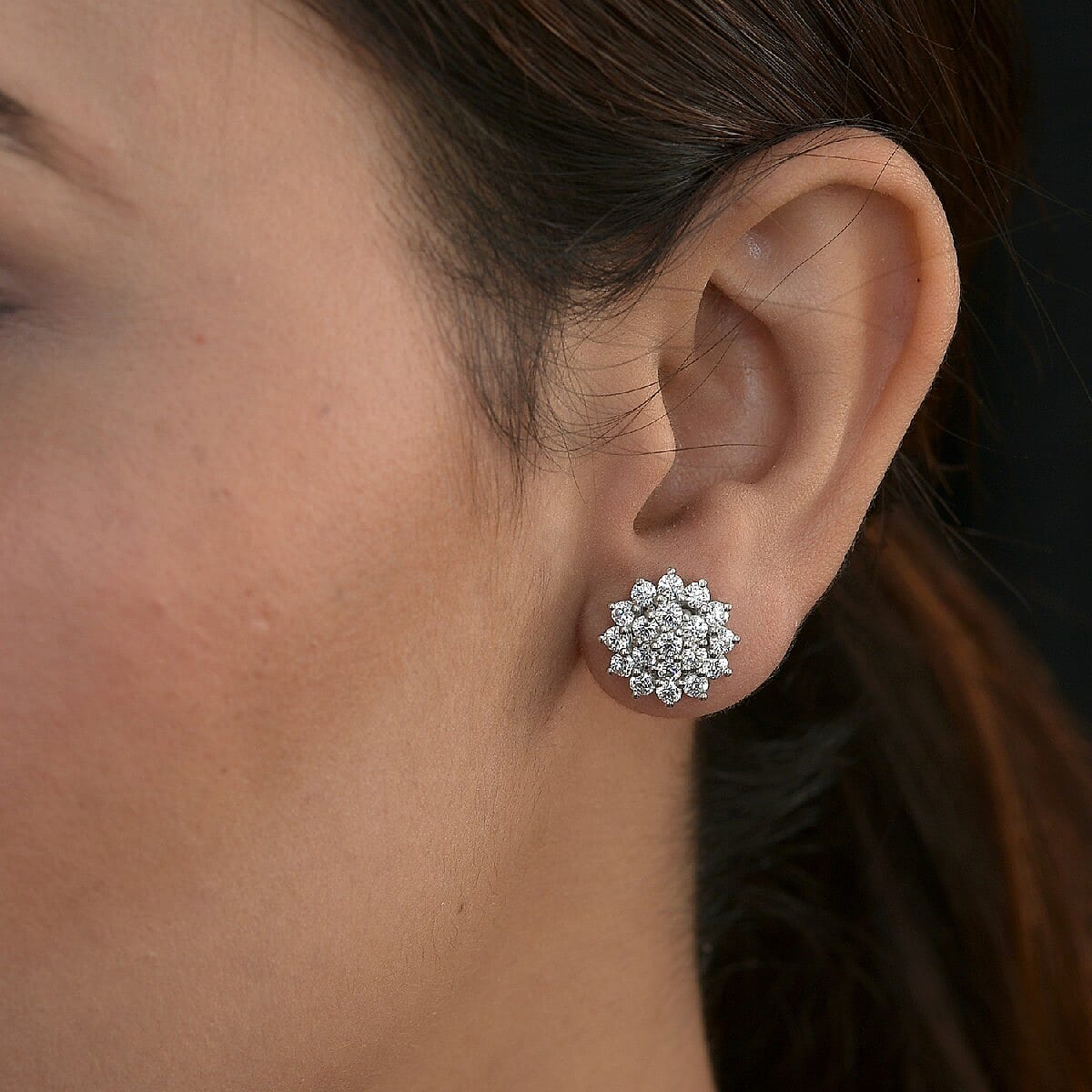 Lustro Stella Platinum Overlay Sterling Silver Cluster Floral Earrings (with Push Back) Made with Finest CZ 3.25 Ct.
