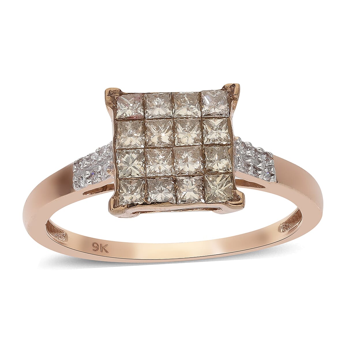 9K Rose Gold SGL Certified Natural Champagne and White Diamond (I1-I2/G-H) Ring 1.00 Ct.