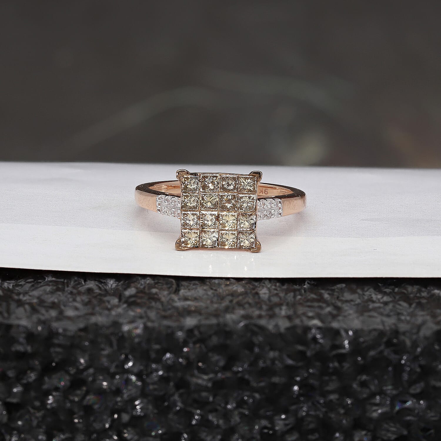 9K Rose Gold SGL Certified Natural Champagne and White Diamond (I1-I2/G-H) Ring 1.00 Ct.