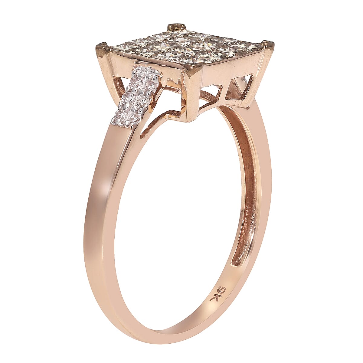 9K Rose Gold SGL Certified Natural Champagne and White Diamond (I1-I2/G-H) Ring 1.00 Ct.