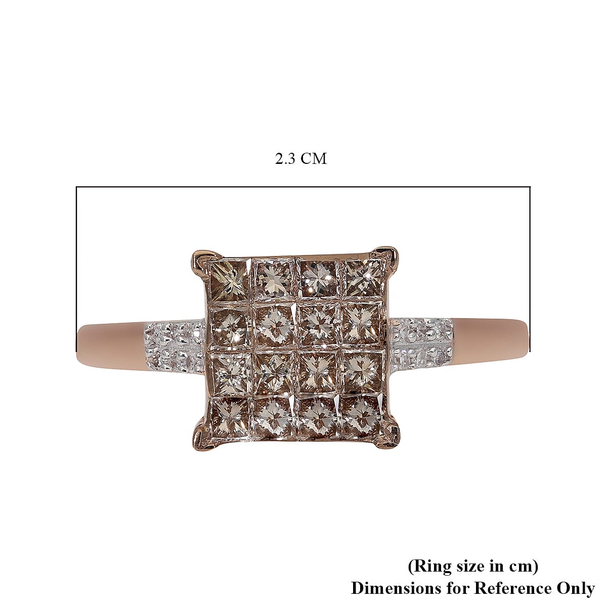 9K Rose Gold SGL Certified Natural Champagne and White Diamond (I1-I2/G-H) Ring 1.00 Ct.