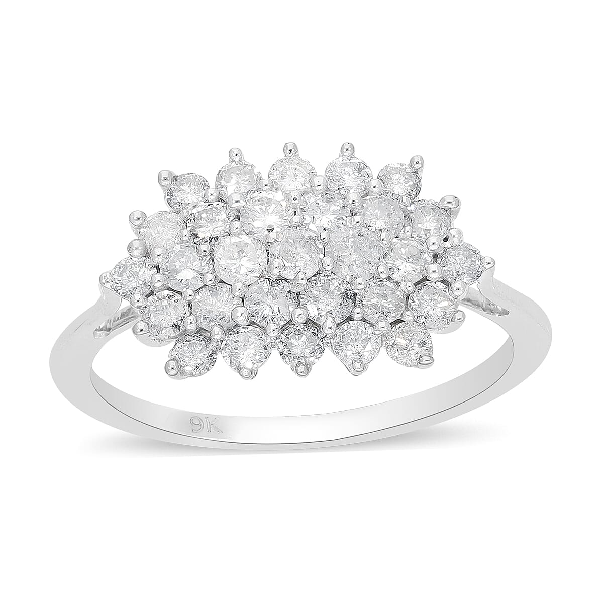 9K White Gold SGL Certified Diamond (I3-G-H) Ring 1.00 Ct.