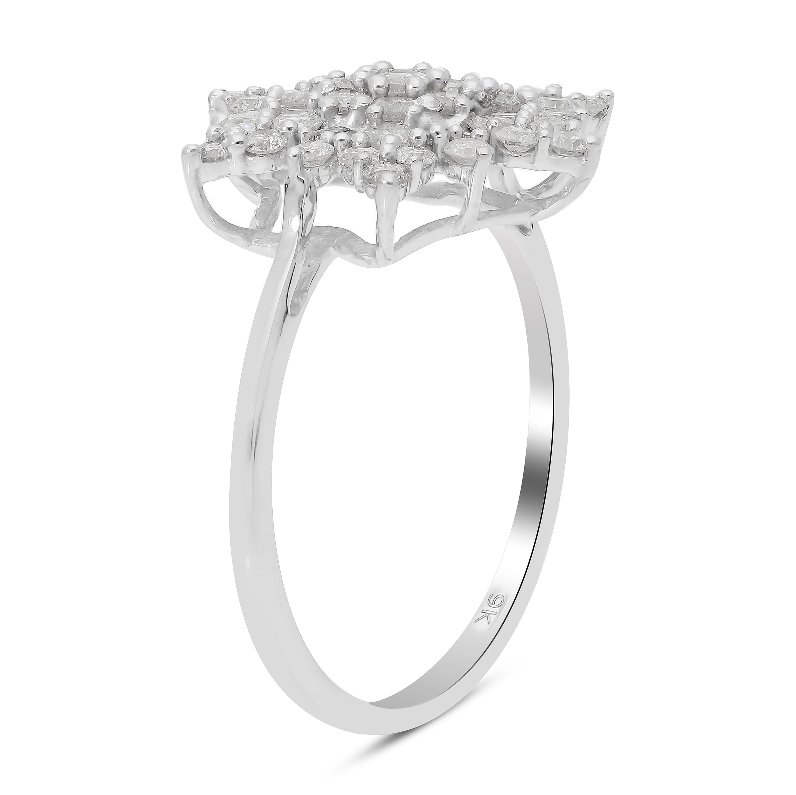 9K White Gold SGL CERTIFIED Diamond (I3-G-H) Snowflake Ring 1.00 Ct.