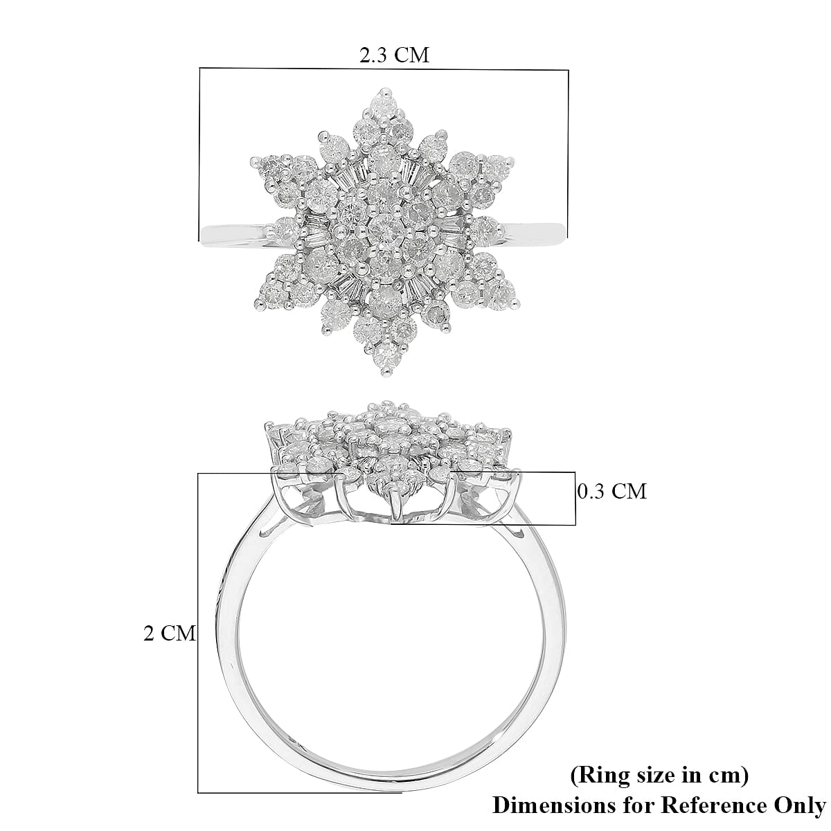 9K White Gold SGL CERTIFIED Diamond (I3-G-H) Snowflake Ring 1.00 Ct.